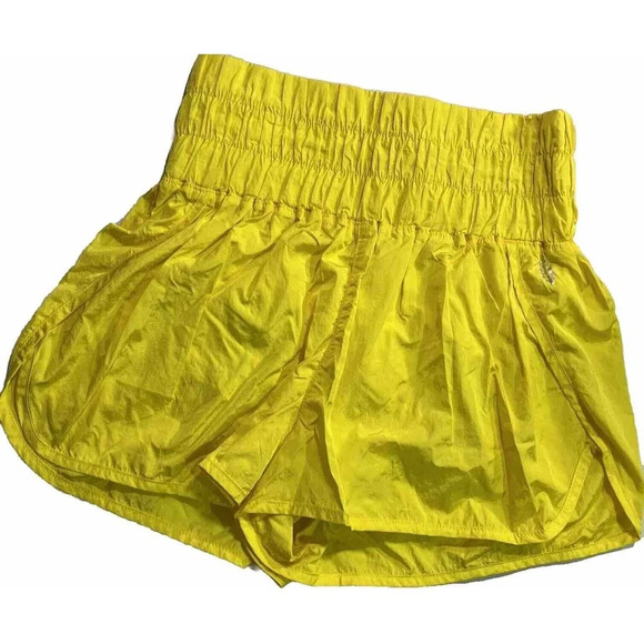 FREE PEOPLE MOVEMENT neon yellow high waisted running shorts size LARGE - Picture 2 of 10